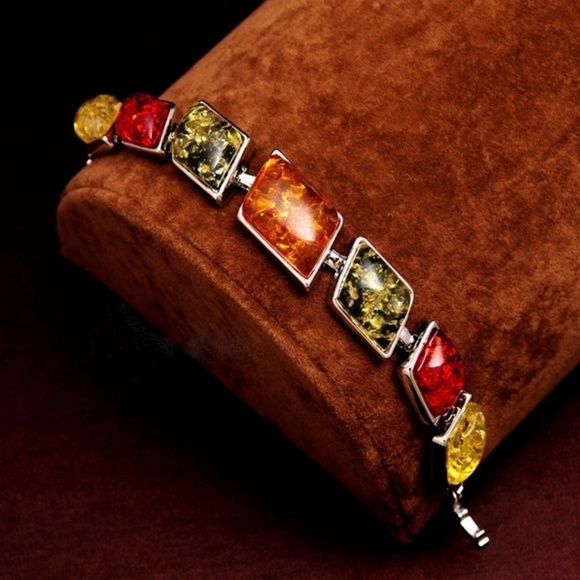 Multicolored Amber Silver tone Bracelet - Picture 2 of 4
